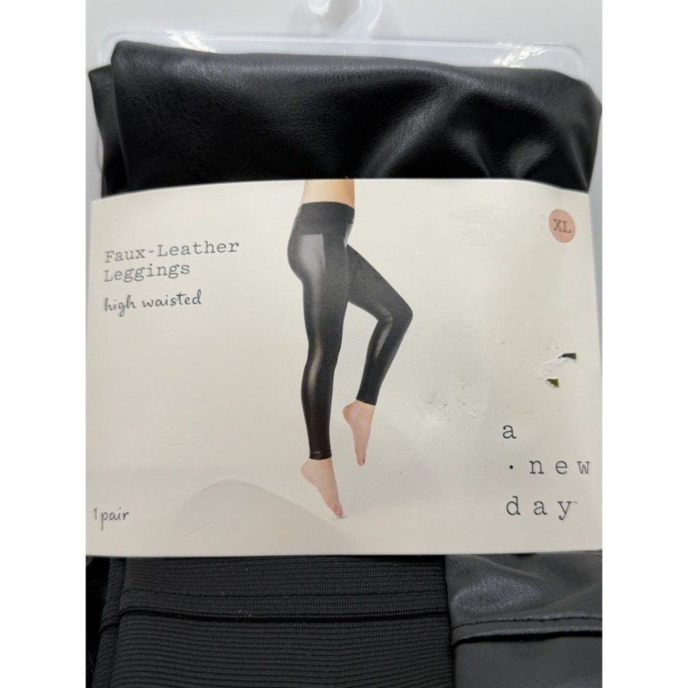 A New‎ Day Womens Faux Leather Leggings High Waisted Black XL NWT 025 00 1066